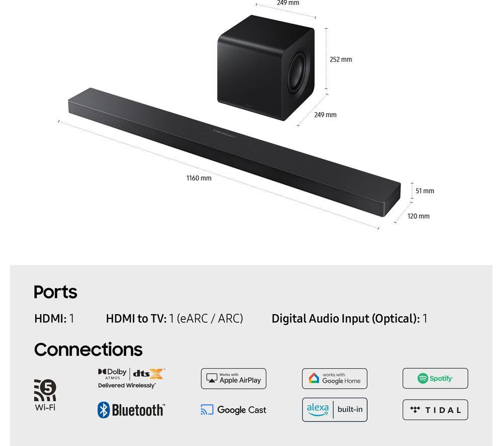 SAMSUNG HW-QS700F/XU Barra de sonido inalámbrica 3.1.2 con Dolby Atmos y DTS Virtual:X