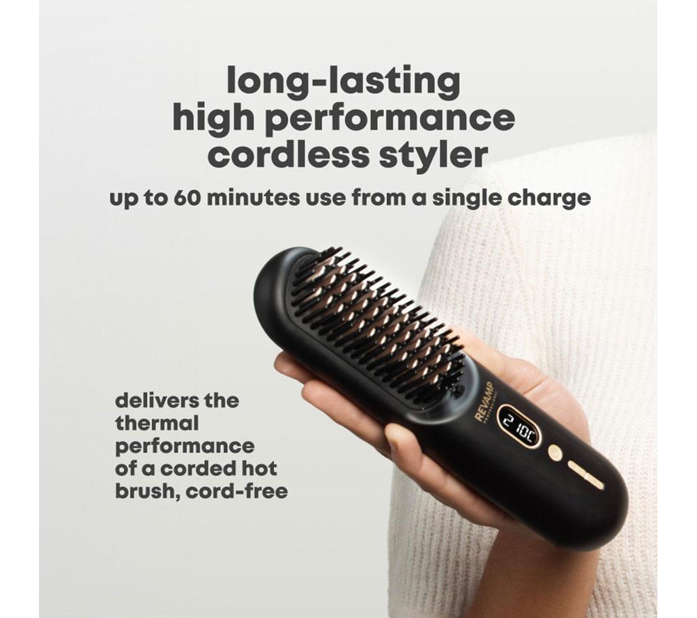 REVAMP Straight & Go Ionic Cordless Straightening & Smoothing Hot Brush - Black & Gold