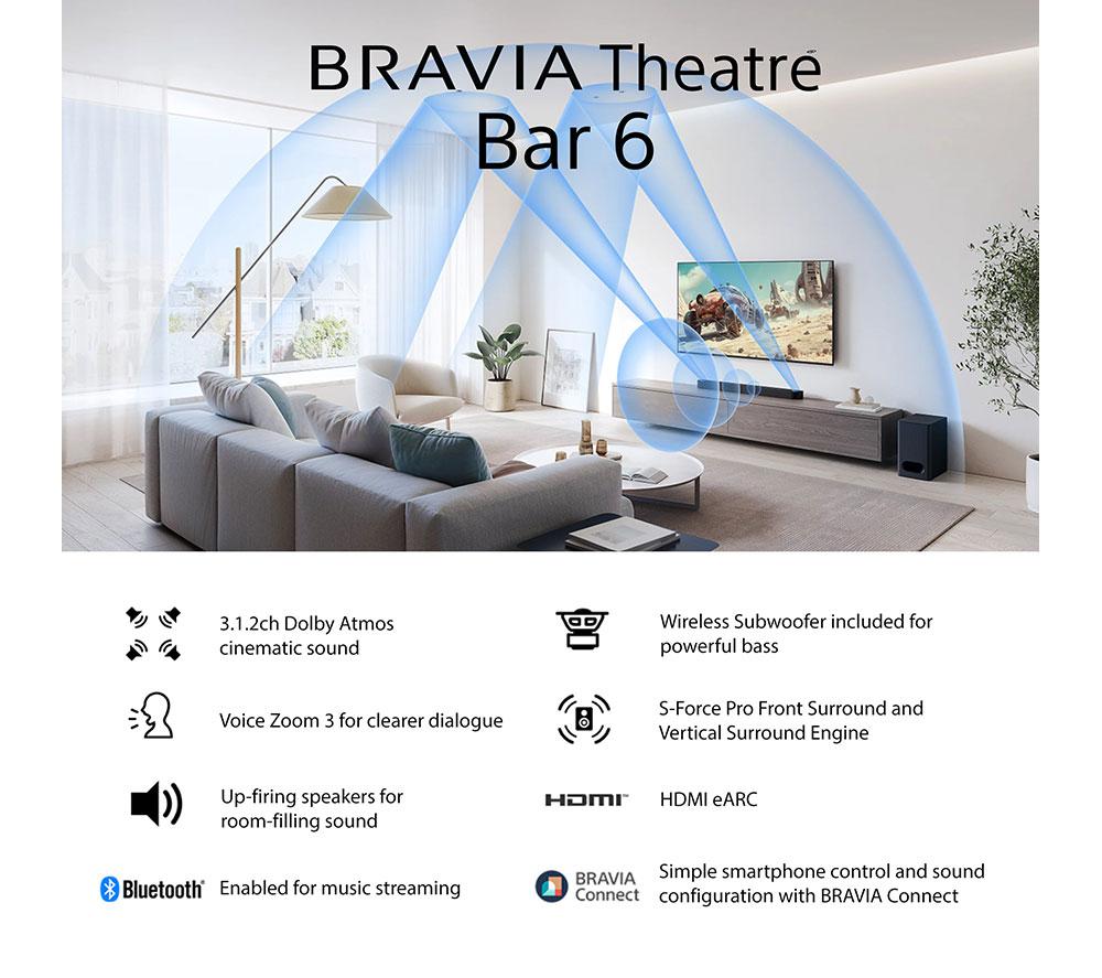Barra de sonido inalámbrica SONY BRAVIA Theatre Bar 60 3.1.2 con Dolby Atmos y DTS Virtual:X