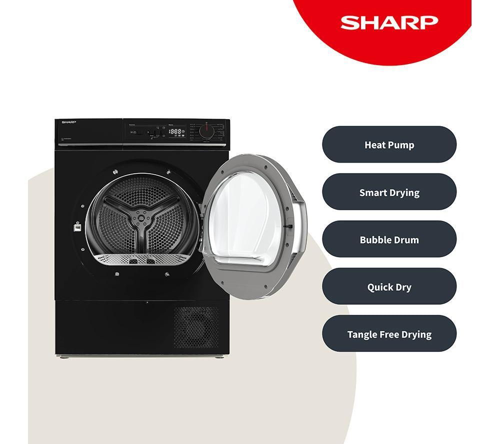 SHARP KD-NHA8S6GB1D-EN 8 kg Heat Pump Tumble Dryer - Black