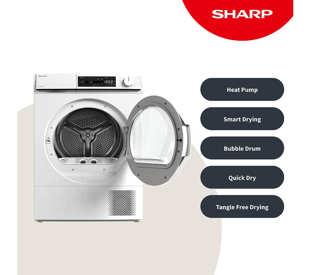 SHARP KD-NHA8S6GWE-EN 8 kg Heat Pump Tumble Dryer - White