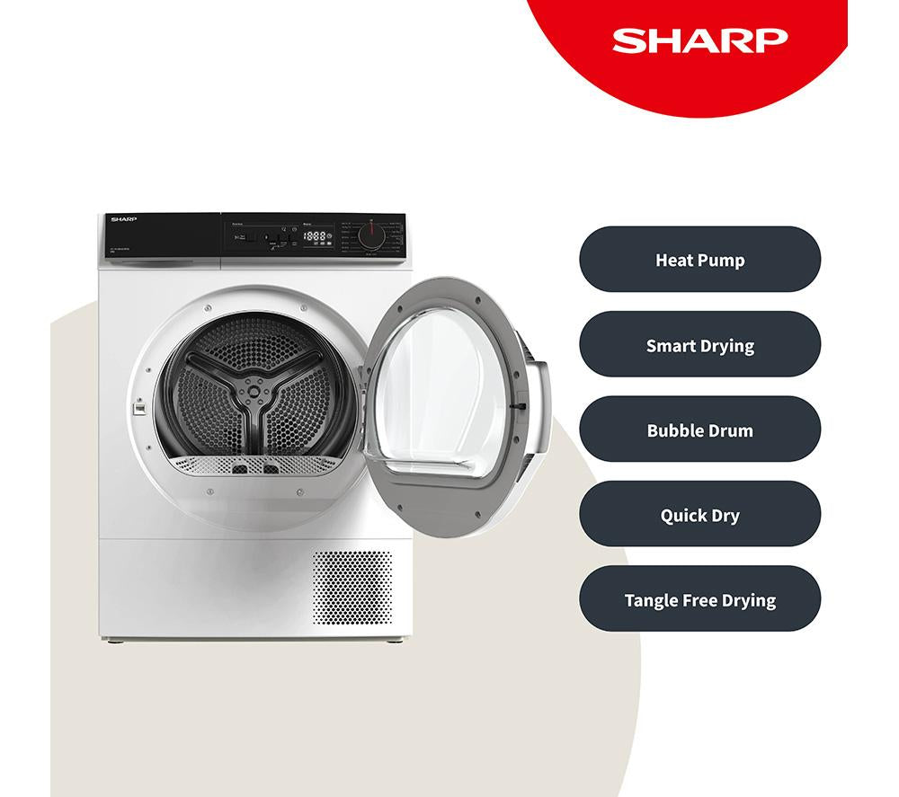 SHARP KD-NHA8S6GW1D-EN 8 kg Heat Pump Tumble Dryer - White