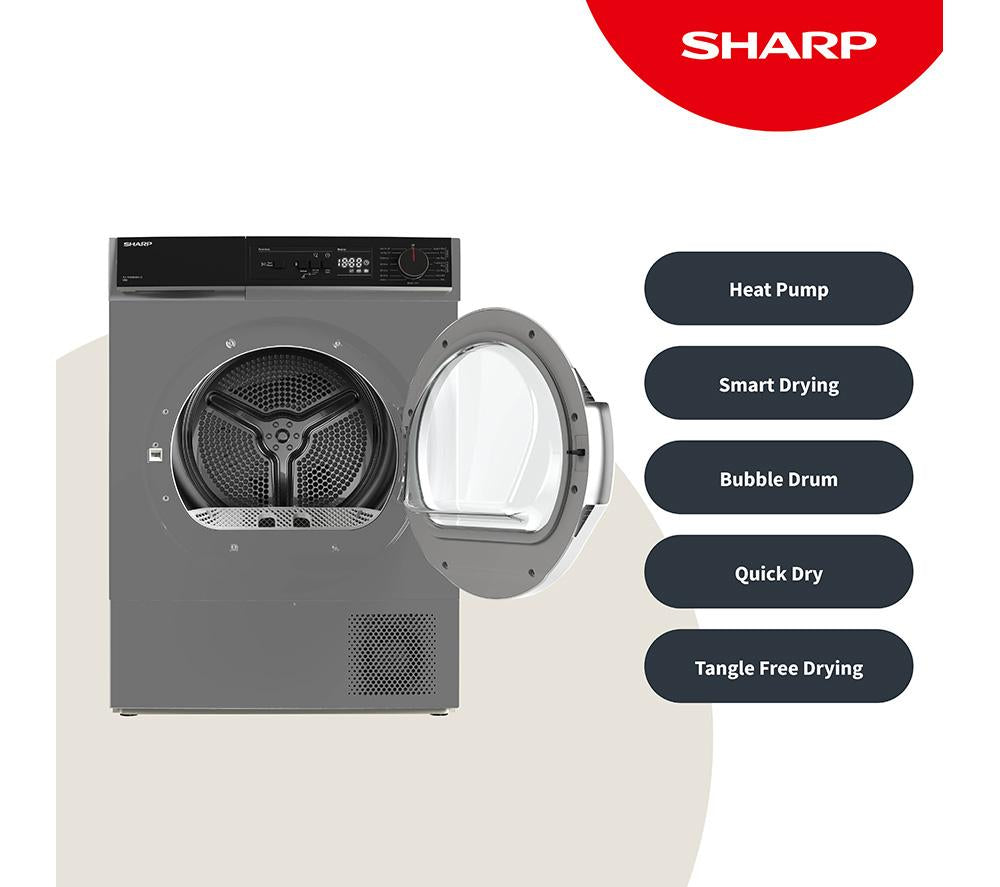 SHARP KD-NHA8S6GA1D-EN 8 kg Heat Pump Tumble Dryer - Dark Silver