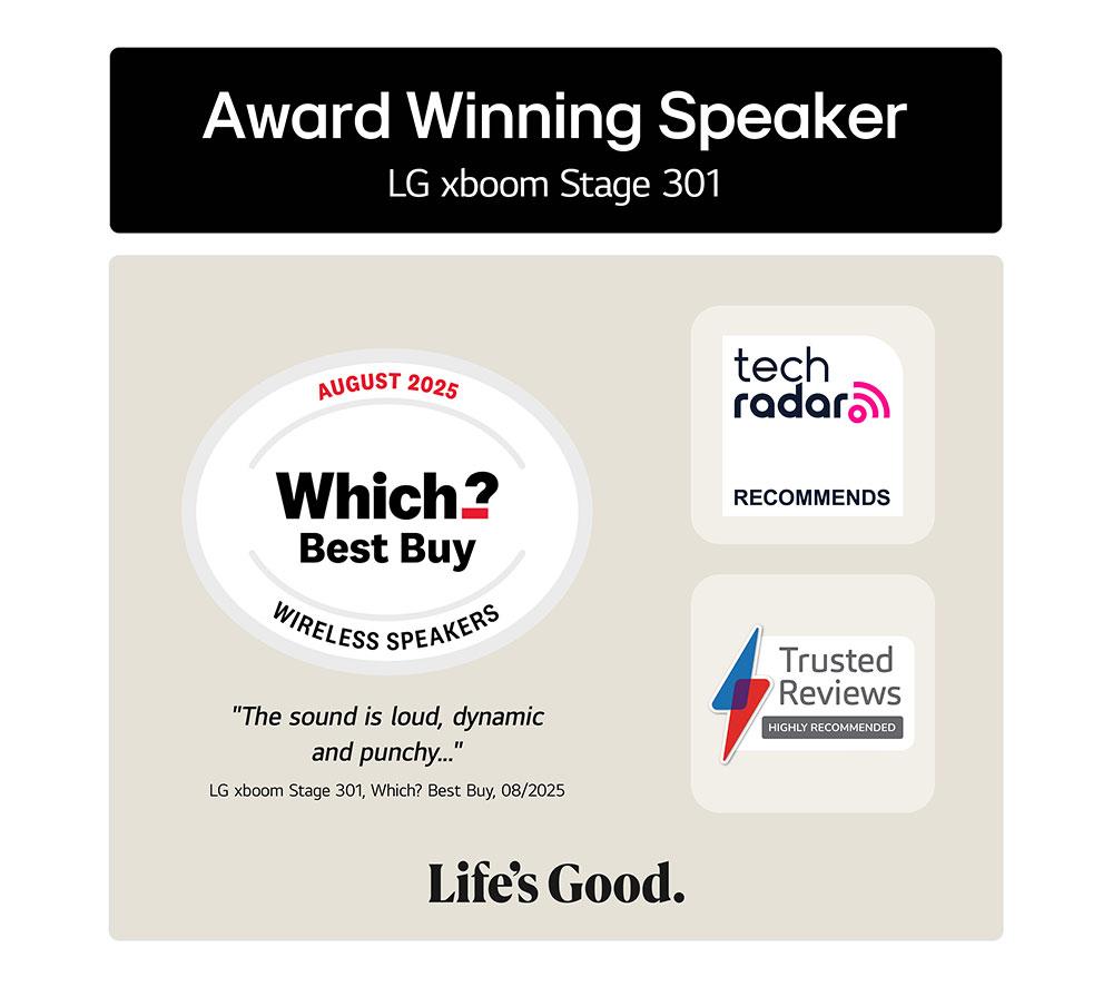 Altavoces para fiestas con megasonido Bluetooth LG Xboom Stage 301 - Negro