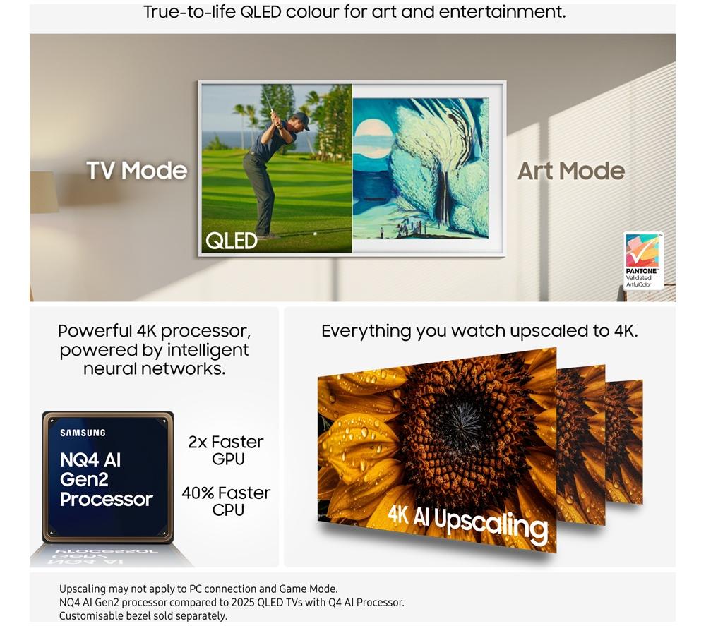 SAMSUNG The Frame (2025) 65" QLED 4K Art Mode Smart AI TV with Slim Fit Wall Mount - QE65LS03FA