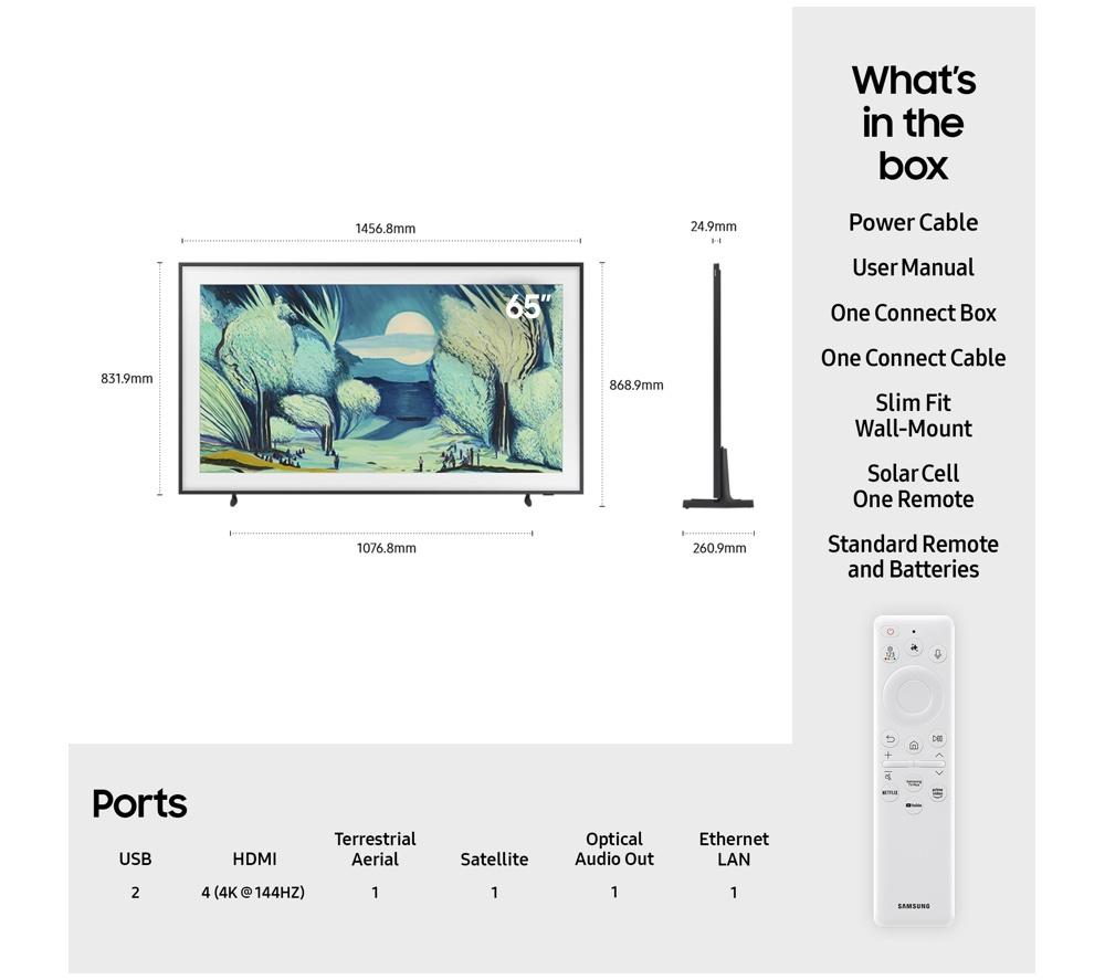 SAMSUNG The Frame (2025) 65" QLED 4K Art Mode Smart AI TV with Slim Fit Wall Mount - QE65LS03FA
