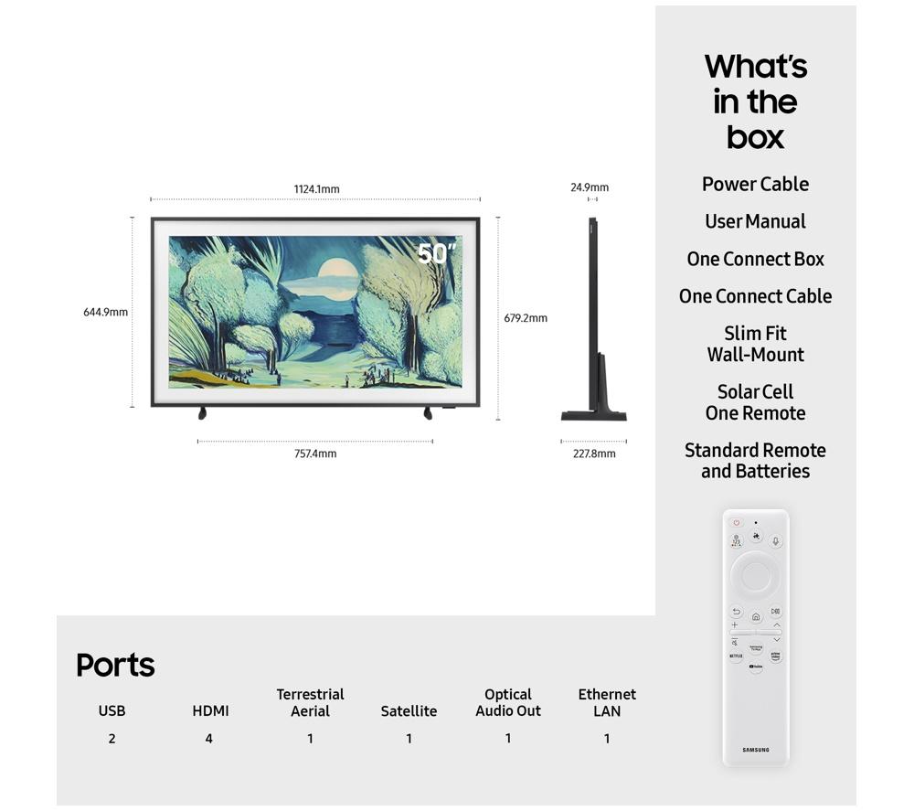 SAMSUNG The Frame (2025) 50" QLED 4K Art Mode Smart AI TV with Slim Fit Wall Mount - QE50LS03FA