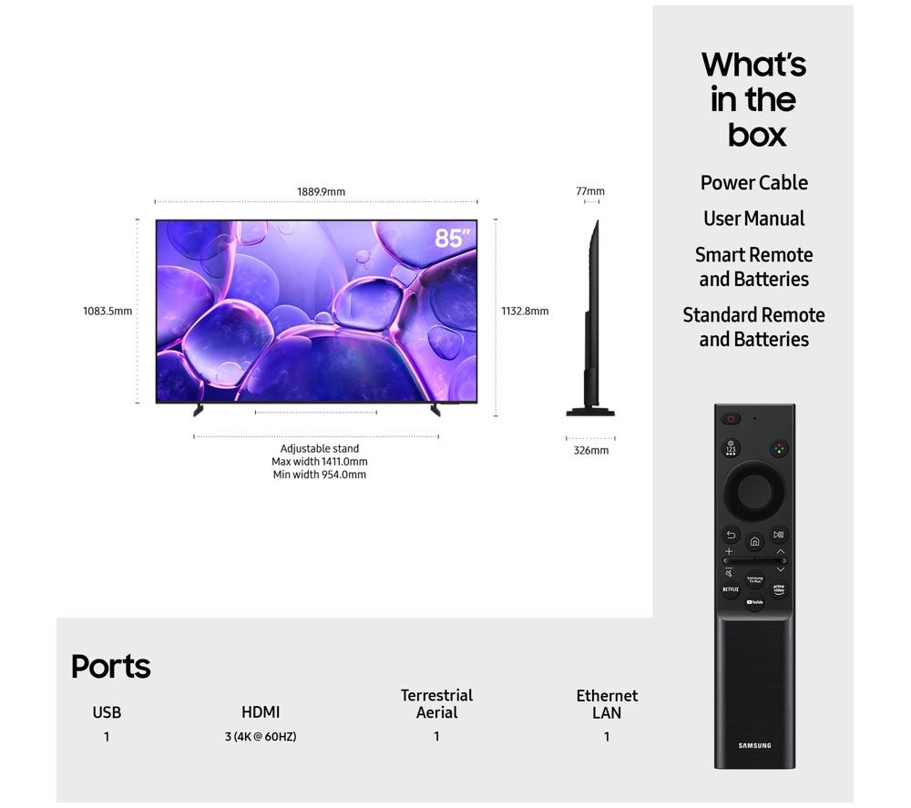 SAMSUNG U8000F Crystal UHD 4K HDR Smart TV de 75" 2025 - UE75U8000F