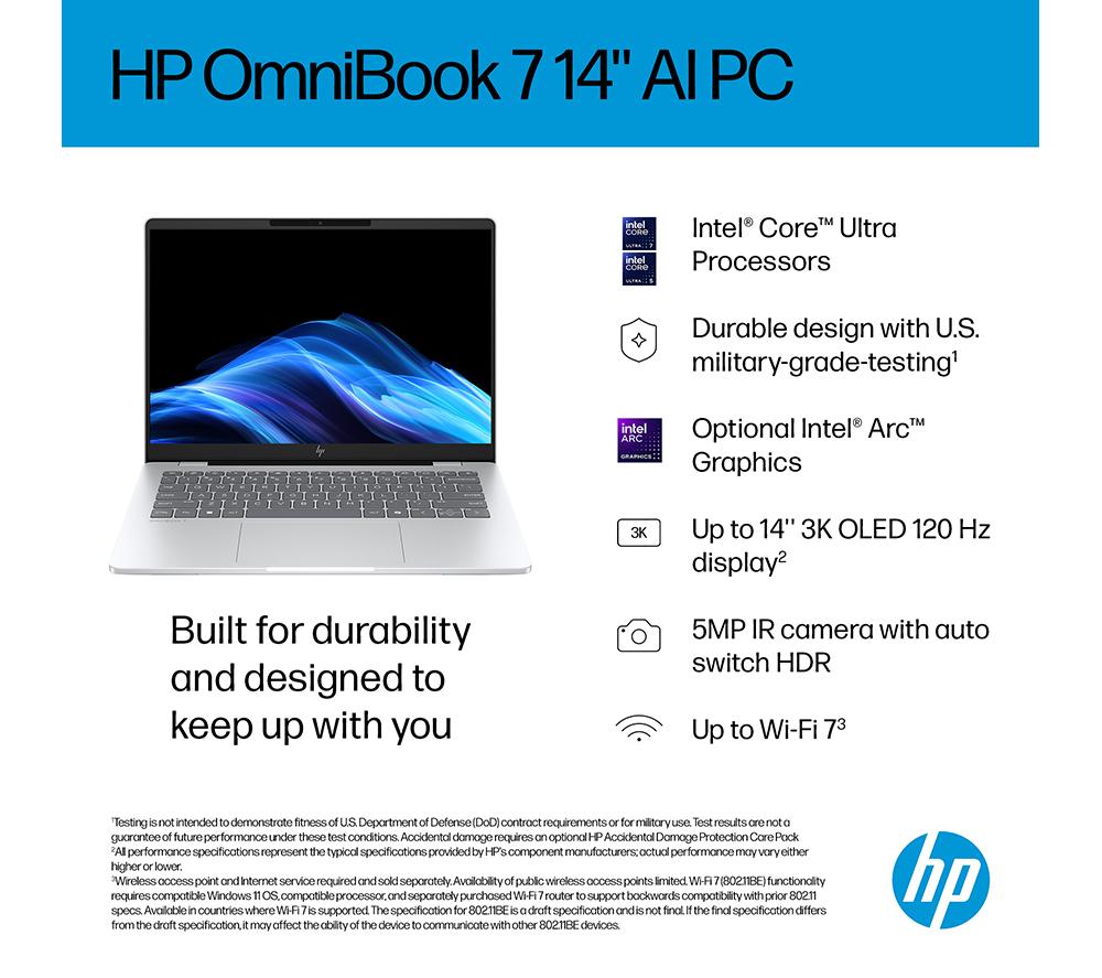Portátil HP OmniBook 7 AI de 14" - Intel® Core™ Ultra 5, 512 GB SSD, plata