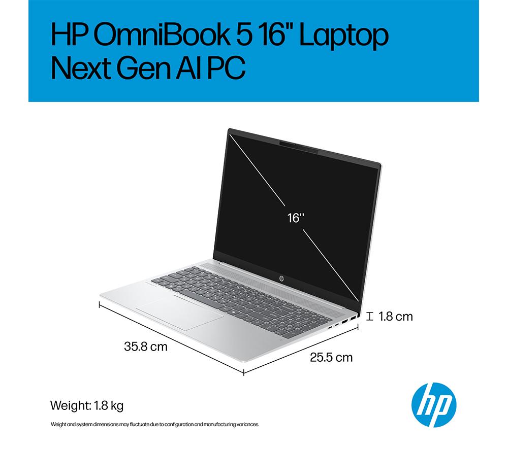 HP OmniBook 5 16" Laptop - AMD Ryzen AI 5, 512 GB SSD, Silver