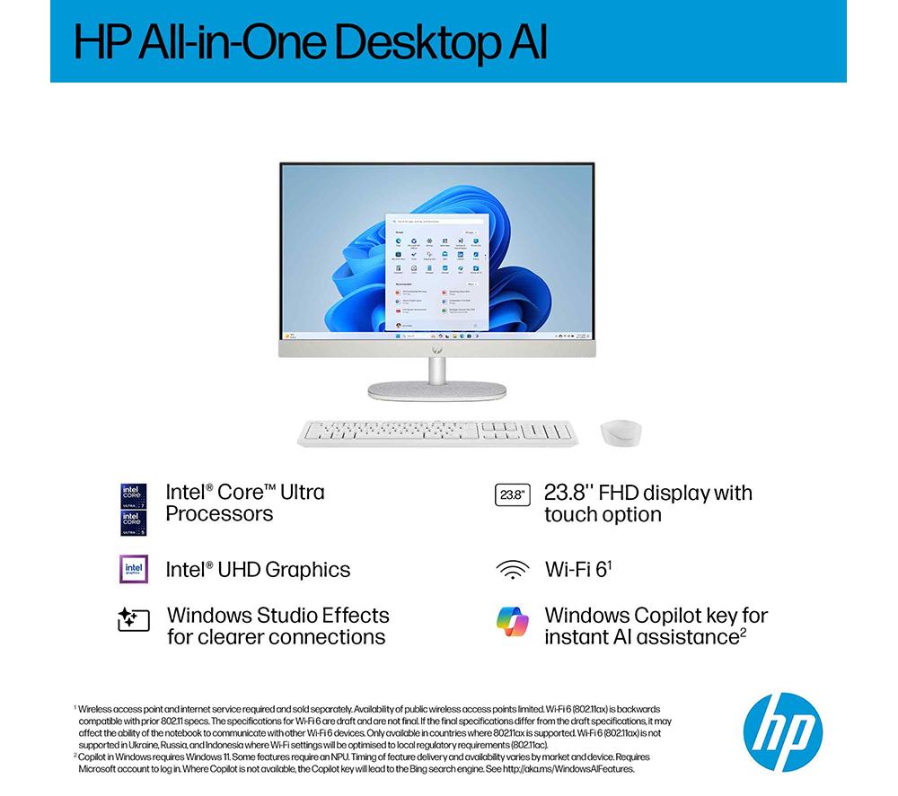 HP 24-cr2002na 23.8" PC Todo en Uno - Intel® Core™ Ultra 5, 1 TB SSD, Blanco