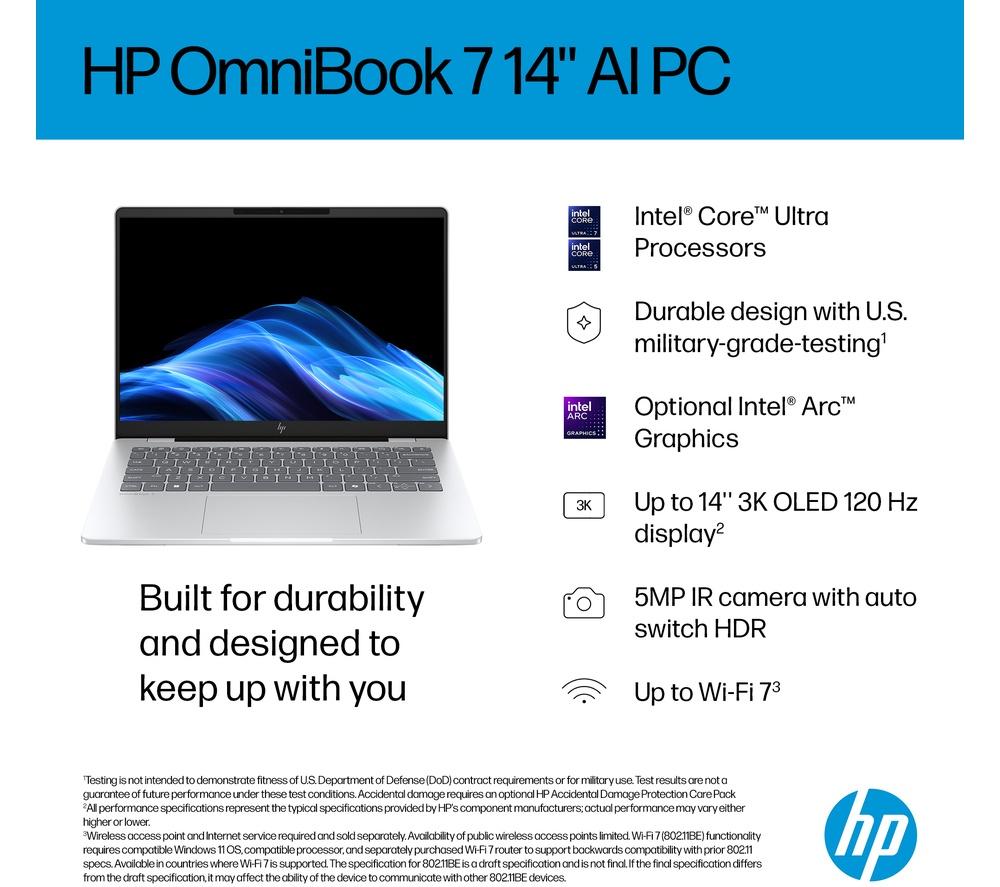Portátil HP OmniBook 7 AI de 14" - Intel® Core™ Ultra 7, 1 TB SSD, Plata