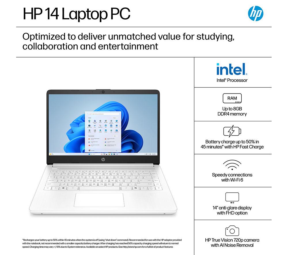 HP 14-dq6500sa 14" Laptop - Intel® N150, 128 GB UFS, White