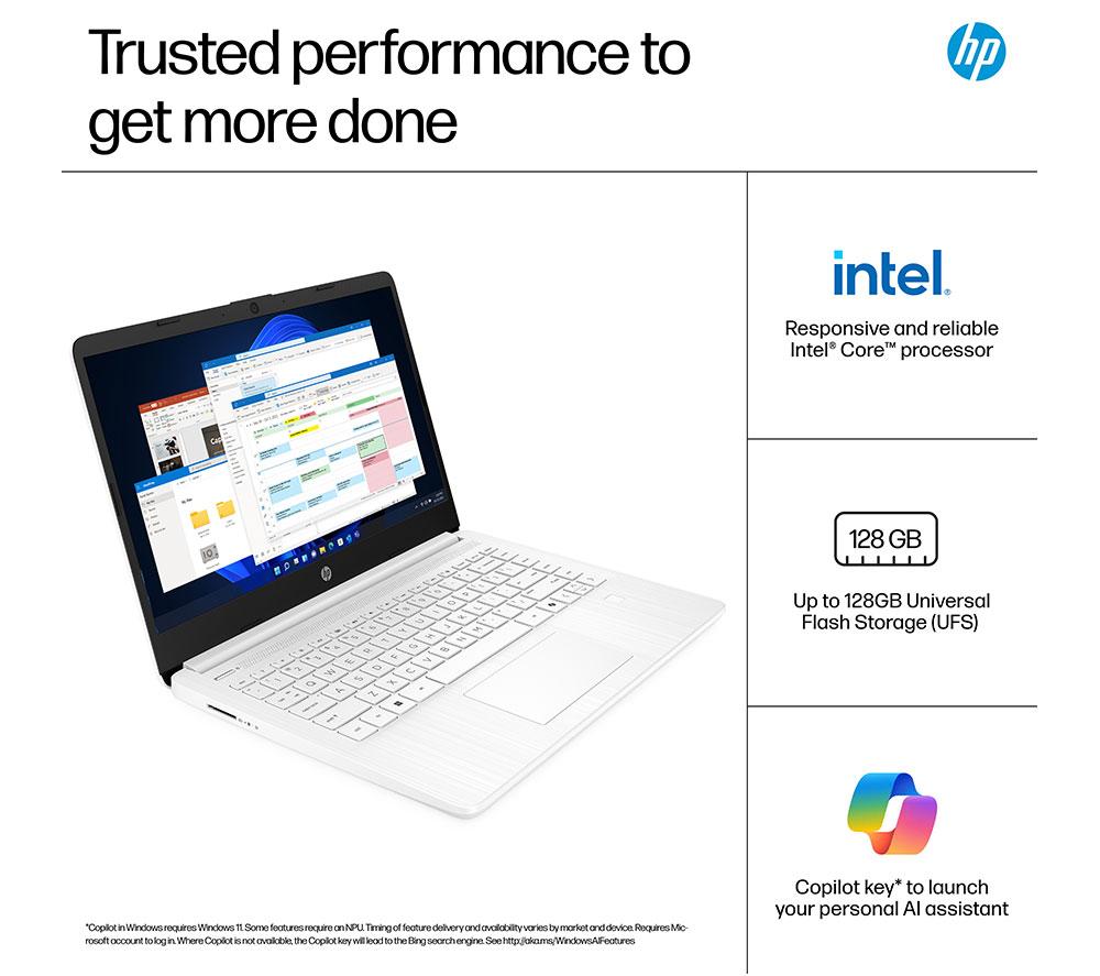 HP 14-dq6500sa 14" Laptop - Intel® N150, 128 GB UFS, White