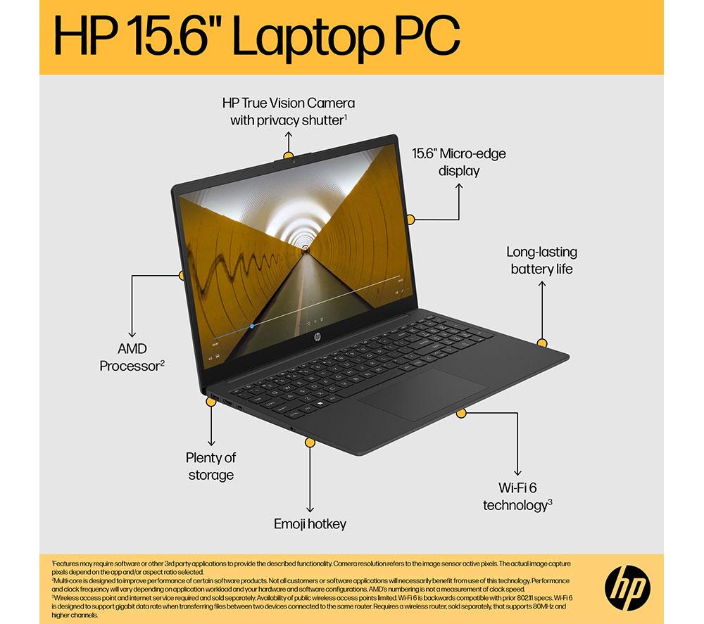 Portátil HP 15-fc0536sa de 15,6" - AMD Ryzen 3, 256 GB, negro azabache