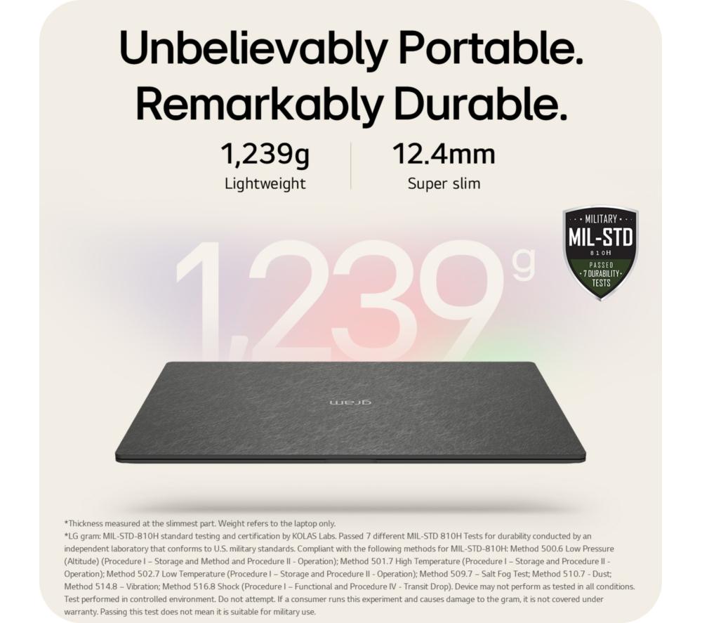 LG gram Pro 16Z90TS-G.AU89A1 16" Laptop, Copilot+ PC - Intel® Core™ Ultra 7, 1 TB SSD, Grey