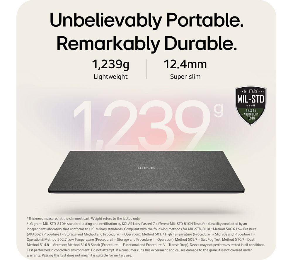 LG gram Pro 16Z90TS-G.AU79A1 16" Laptop, Copilot+ PC - Intel® Core™ Ultra 7, 1 TB SSD, Grey
