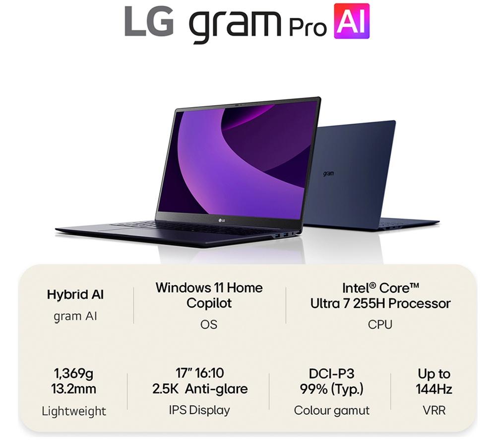 LG gram Pro 17Z90TP-G.AD88A1 17" Laptop - Intel® Core™ Ultra 7, 1 TB SSD, Black