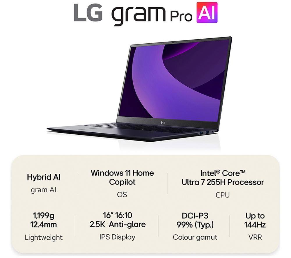 LG gram Pro 16Z90TP-G.AA78A1 16" Laptop - Intel® Core™ Ultra 7, 1 TB SSD, Black