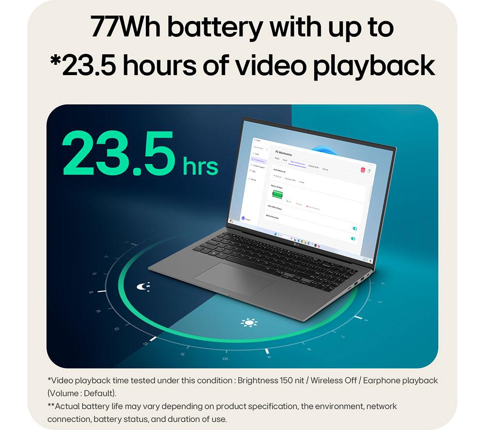 LG gram 16 16Z90T-G.AA78A1 16" Laptop, Copilot - Intel® Core™ Ultra 7, 1 TB SSD, Black