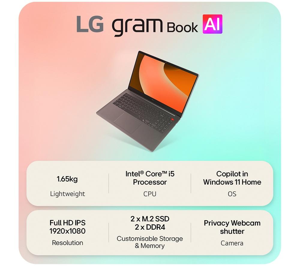 LG gram Book AI 15U50T-G.AA56A1 15.6" Laptop - Intel® Core™ i5, 512 GB SSD, Titan Silver