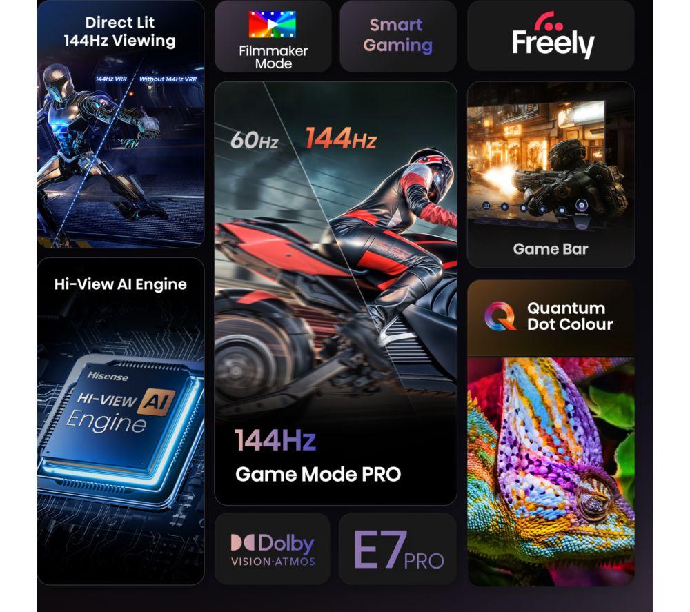 HISENSE E7Q PRO Smart TV QLED 4K HDR de 75" con Freely - 75E7QTUK PRO