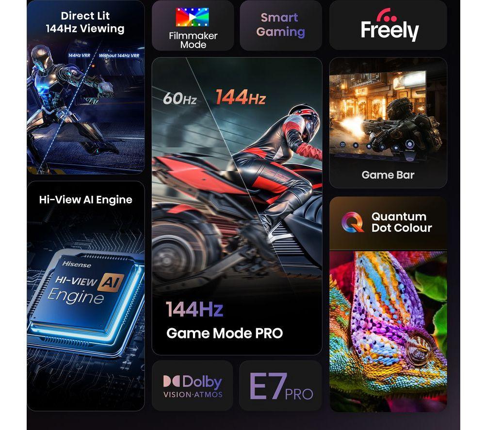 HISENSE E7Q PRO 65" QLED 4K HDR Smart TV with Freely - 65E7QTUK PRO