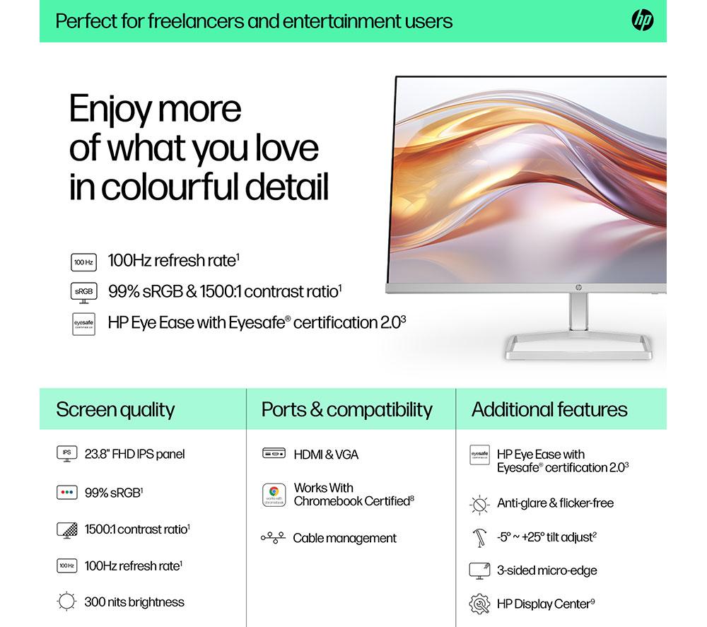 HP Series 5 524sf Full HD 24" IPS LCD Monitor - Black & Silver