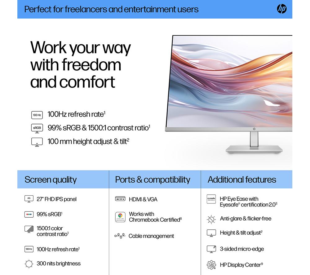 Monitor IPS LCD HP Serie 5 527sh Full HD de 27" - Negro y Plata