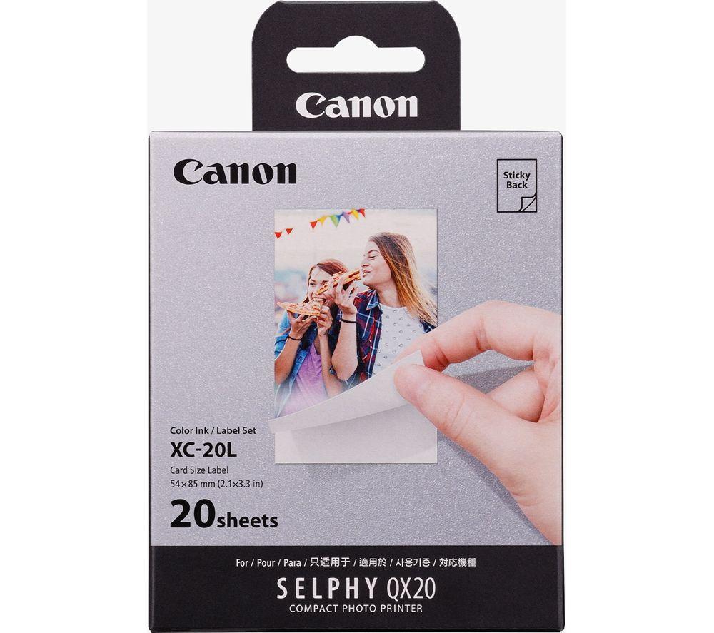 CANON SELPHY QX20 Portable Colour Photo Wireless Printer & XC-20L 54 x 85 mm Photo Paper & Ink Set - Dark Grey, 20 Sheets