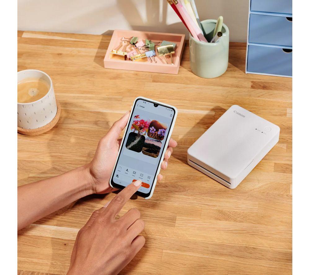 CANON SELPHY QX20 Portable Colour Photo Wireless Printer & XC-60L 54 x 85 mm Photo Paper & Ink Set - Sand White, 60 Sheets