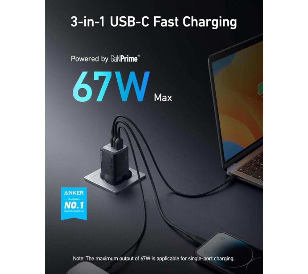 ANKER Prime 3-Port 67 W GaN USB Type-C Fast Charger