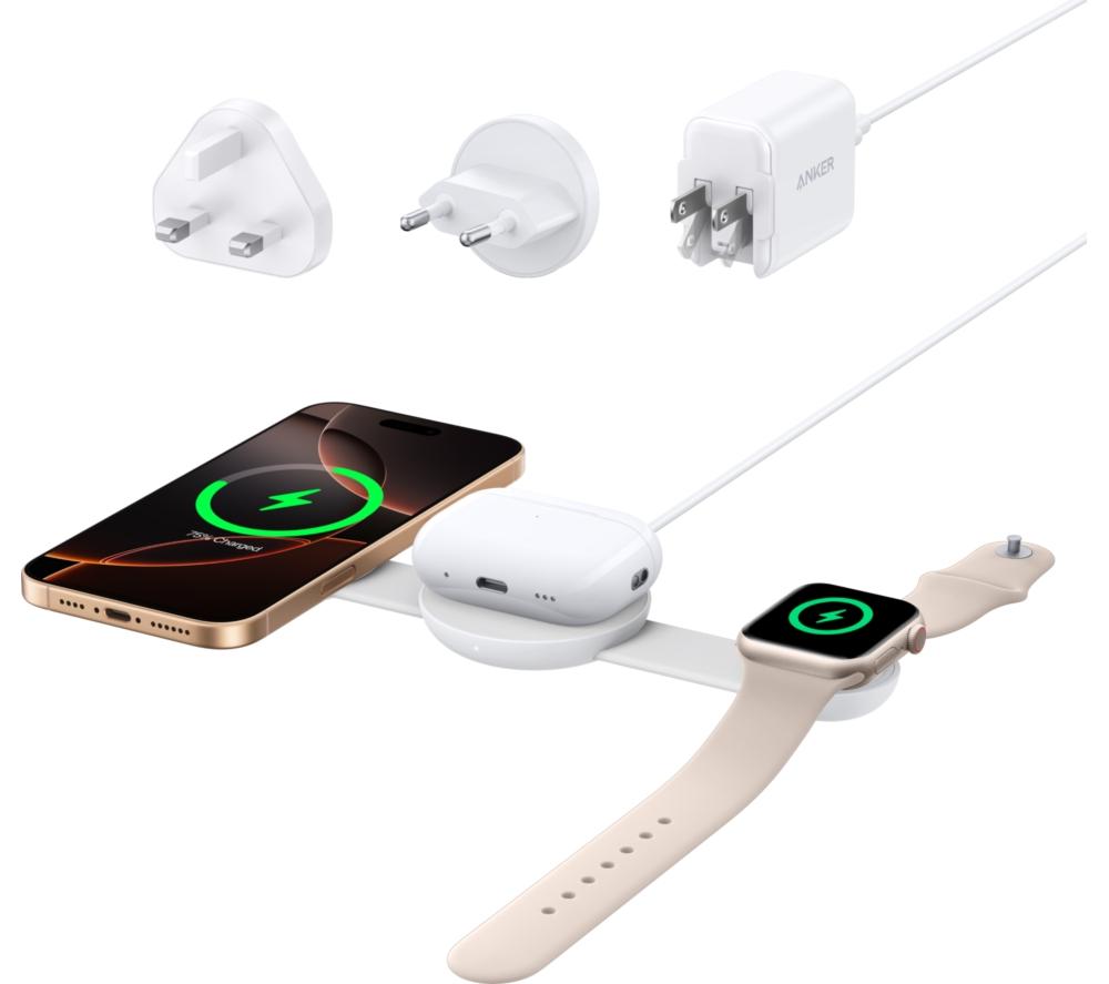 ANKER MagGo 3-in-1 Qi2 15W Wireless Charging Pad - White