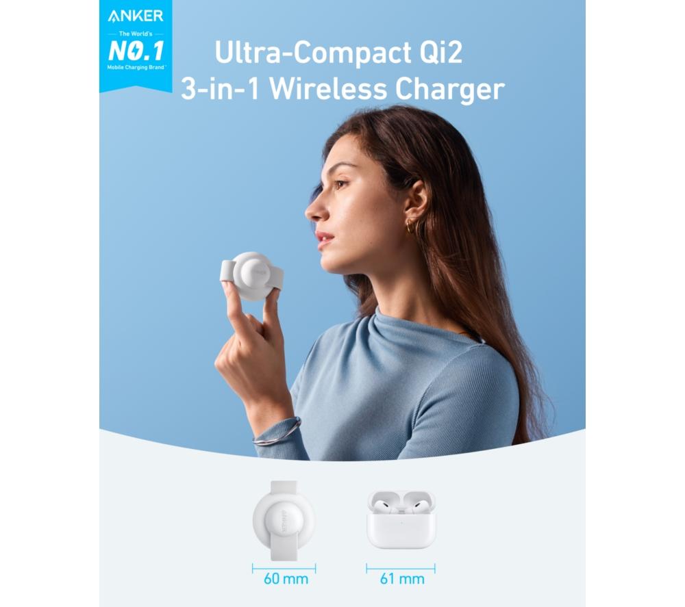 ANKER MagGo 3-in-1 Qi2 15W Wireless Charging Pad - White