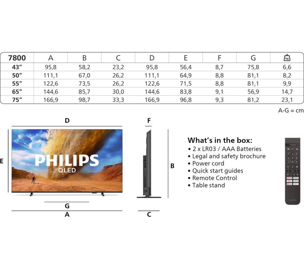 PHILIPS 55PUS7800/05 55" Smart 4K Ultra HD HDR QLED TV