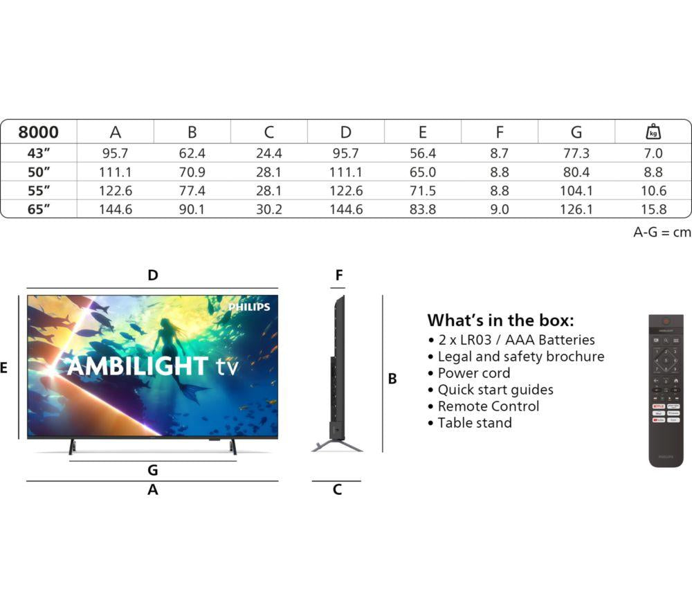 PHILIPS Ambilight 55PUS8000/05 55" Smart 4K Ultra HD HDR LED TV