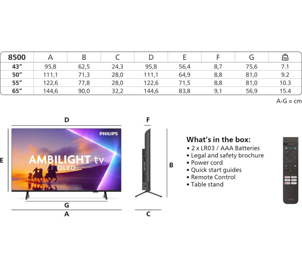 PHILIPS Ambilight 50PUS8500/05 50" Smart 4K Ultra HD HDR QLED TV