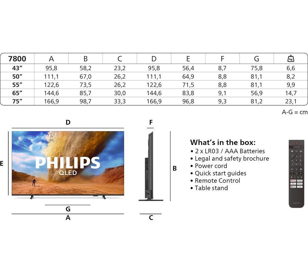 PHILIPS 75PUS7800/12 75" Smart 4K Ultra HD HDR QLED TV