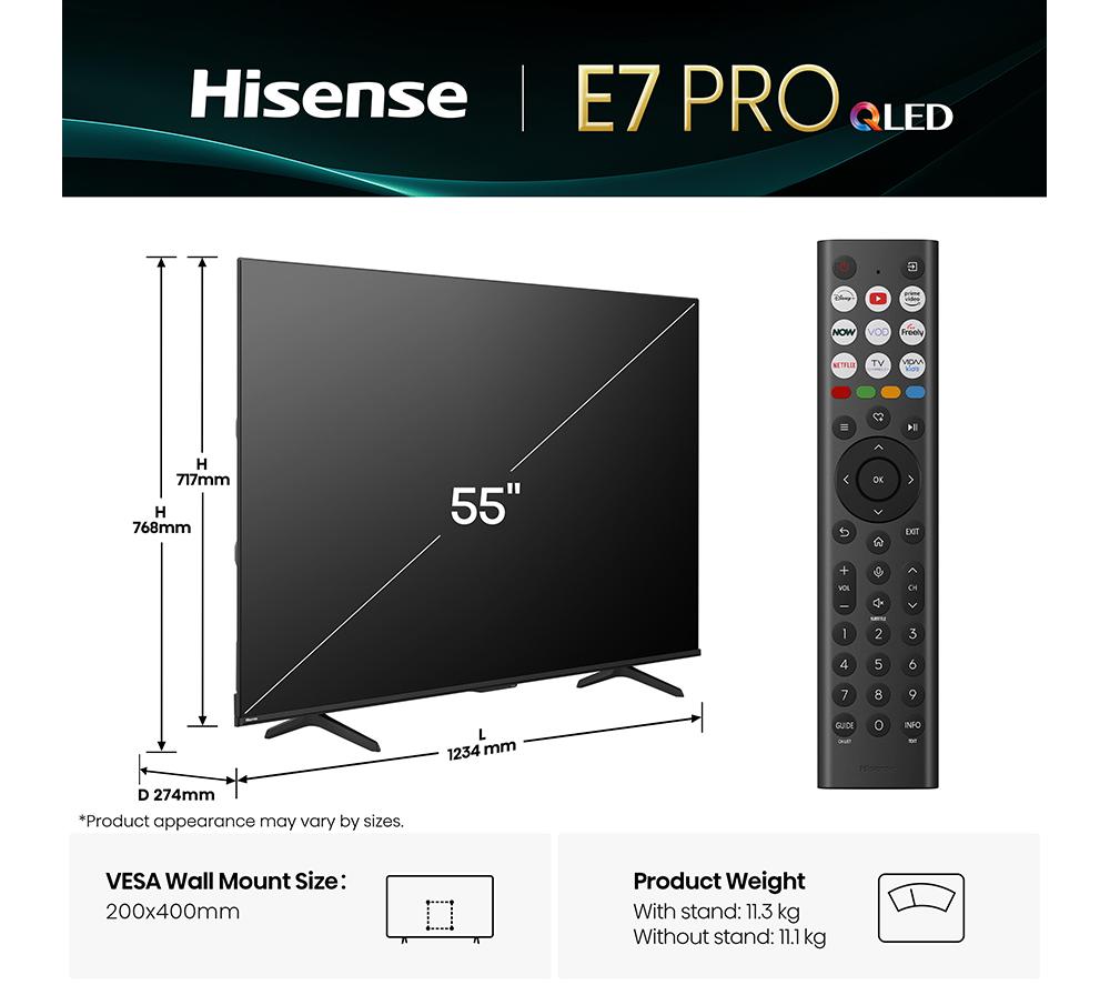 HISENSE E7Q PRO 55" QLED 4K HDR Smart TV with Freely - 55E7QTUK PRO