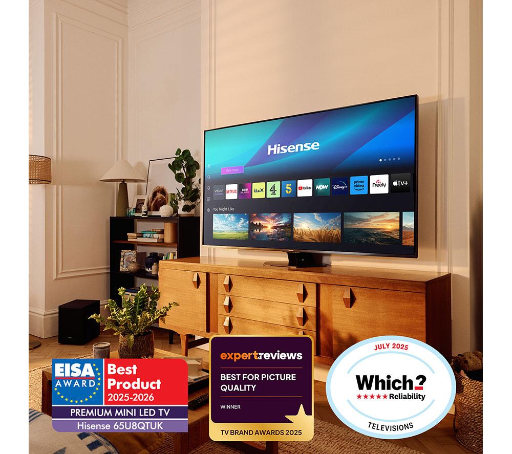 HISENSE U8Q 65" Mini LED 4K 165Hz Smart AI TV with Freely - 65U8QTUK