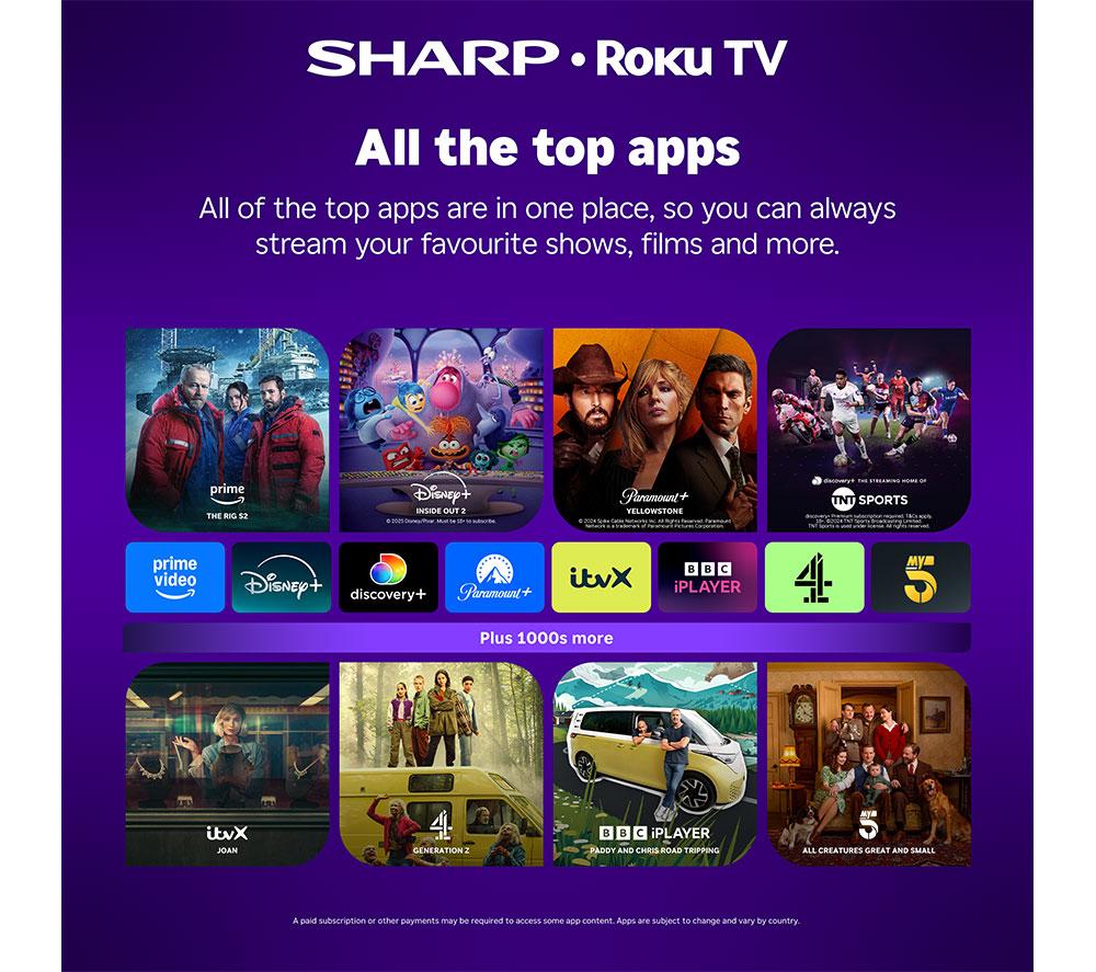 SHARP 1T-C24HD2725KB Roku TV 24" Smart HD Ready HDR LED TV