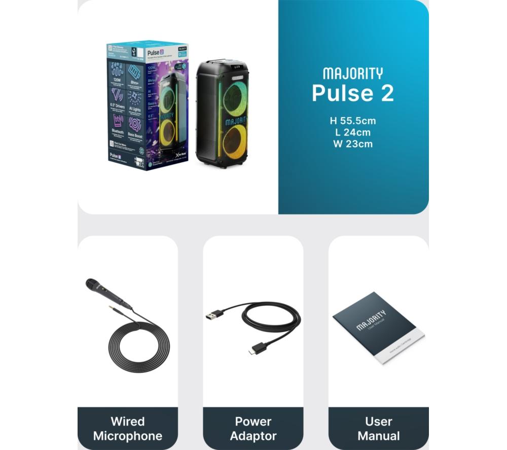 Altavoz Portátil para Fiestas Bluetooth Megasound MAJORITY Pulse 2 - Negro