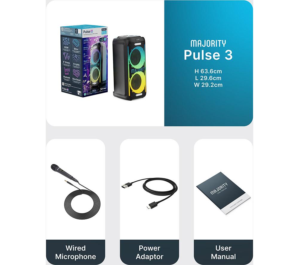 MAJORITY Pulse 3 Portable Bluetooth Megasound Party Speaker - Black