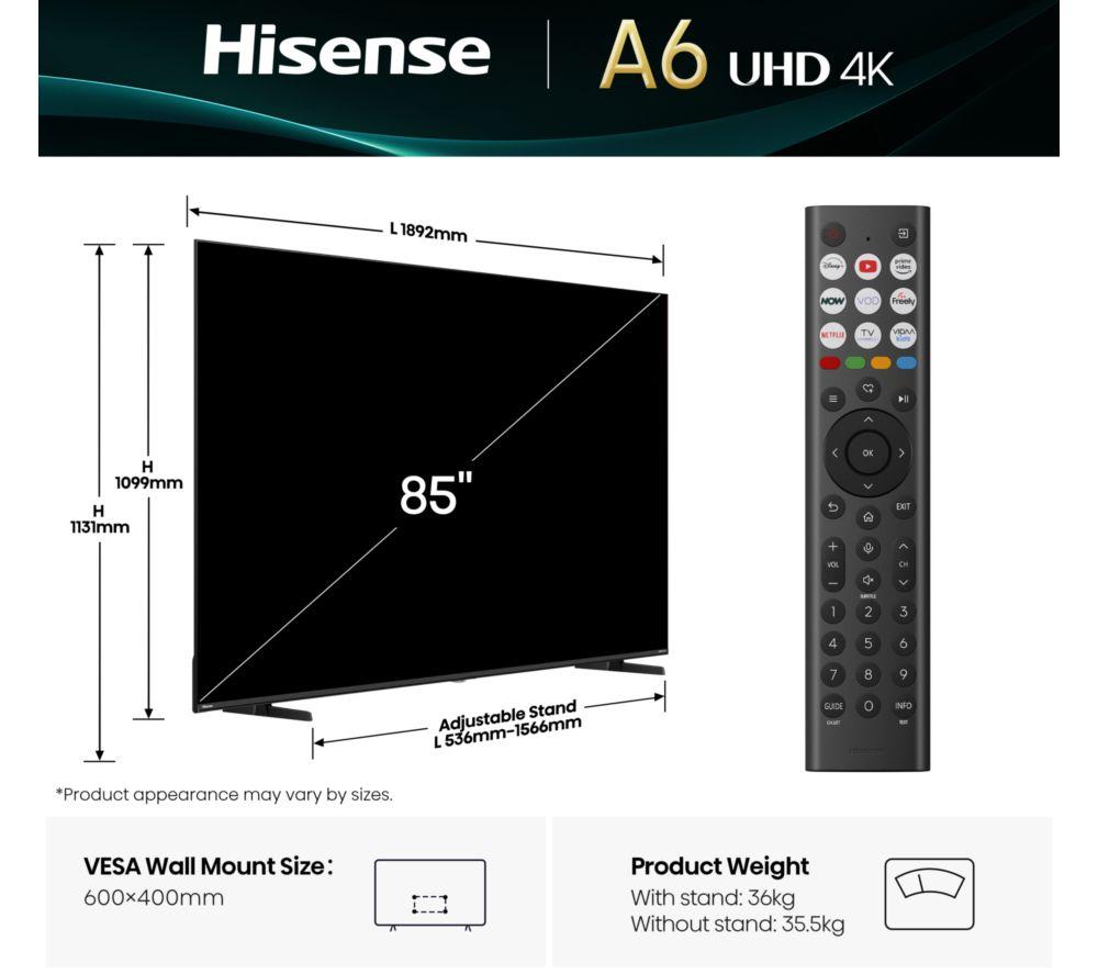 HISENSE A6Q 85" Smart TV LED 4K HDR con Freely - 85A6QTUK