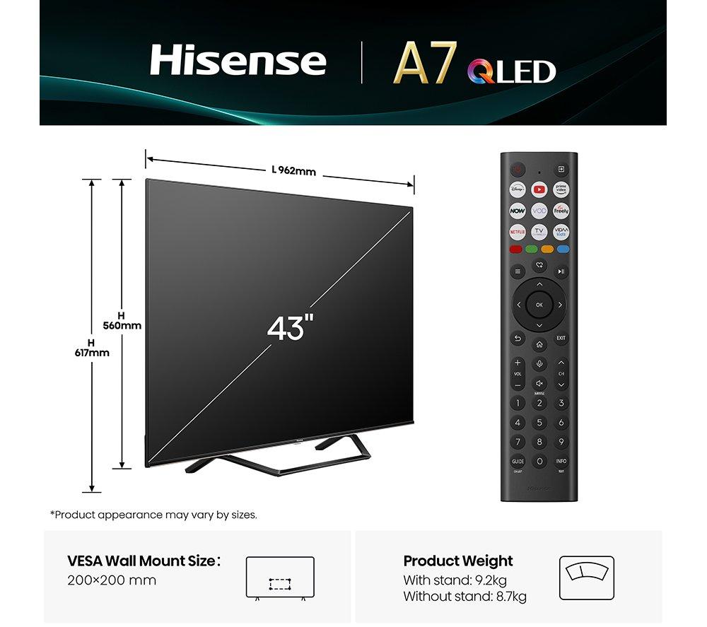 HISENSE A7Q 43" QLED 4K Smart AI TV with Freely - 43A7QTUK