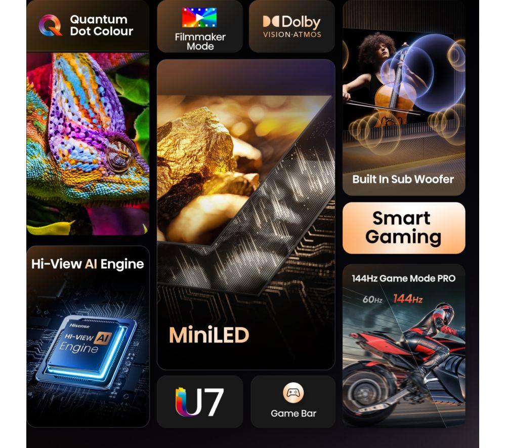 HISENSE U7Q 85" Mini LED 4K 144Hz Smart AI TV with Freely - 85U7QTUK