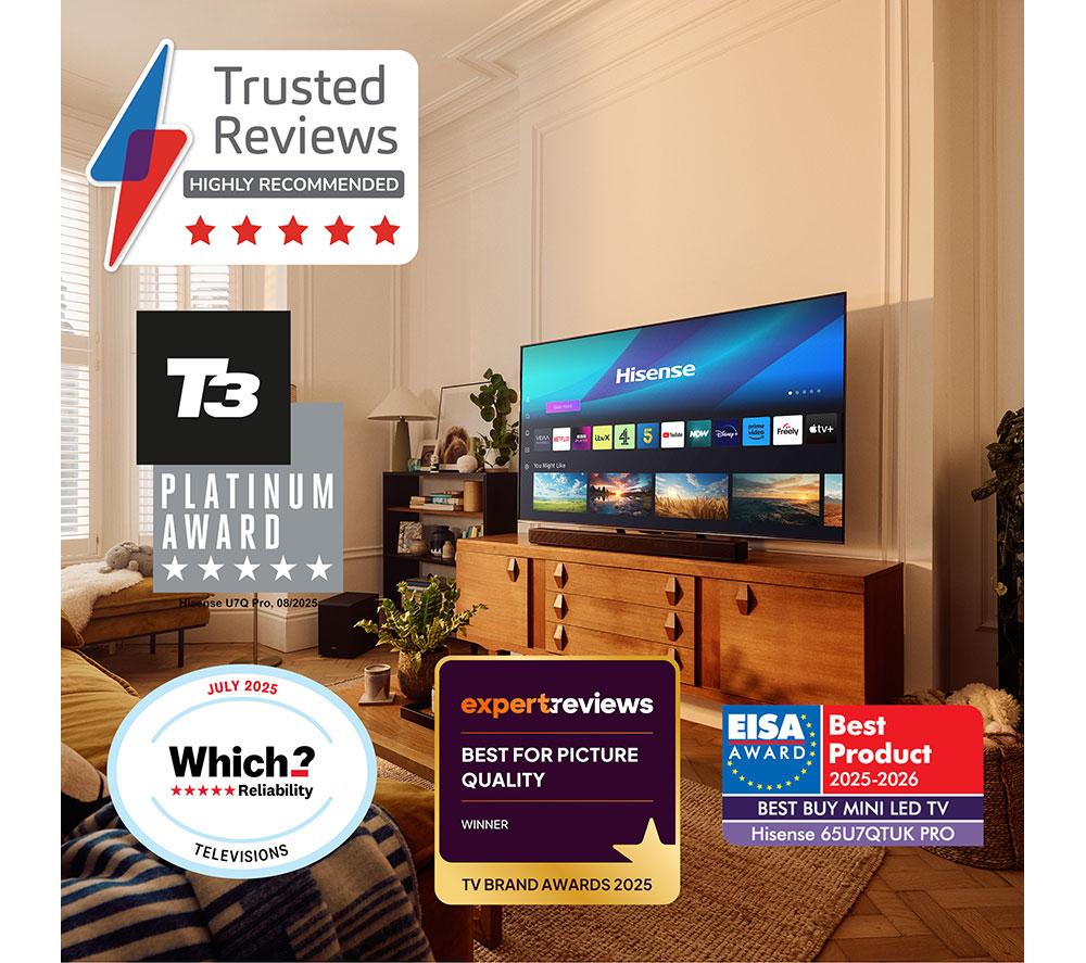 HISENSE U7Q PRO 85" Mini LED 4K 165Hz Smart AI TV with Freely - 85U7QTUK PRO