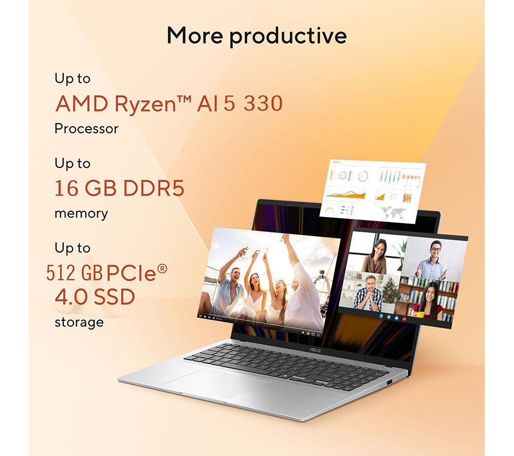 ASUS Vivobook 16 M1607KA portátil de 16", Copilot+ PC - AMD Ryzen AI 5, SSD de 512 GB, Cool Silver