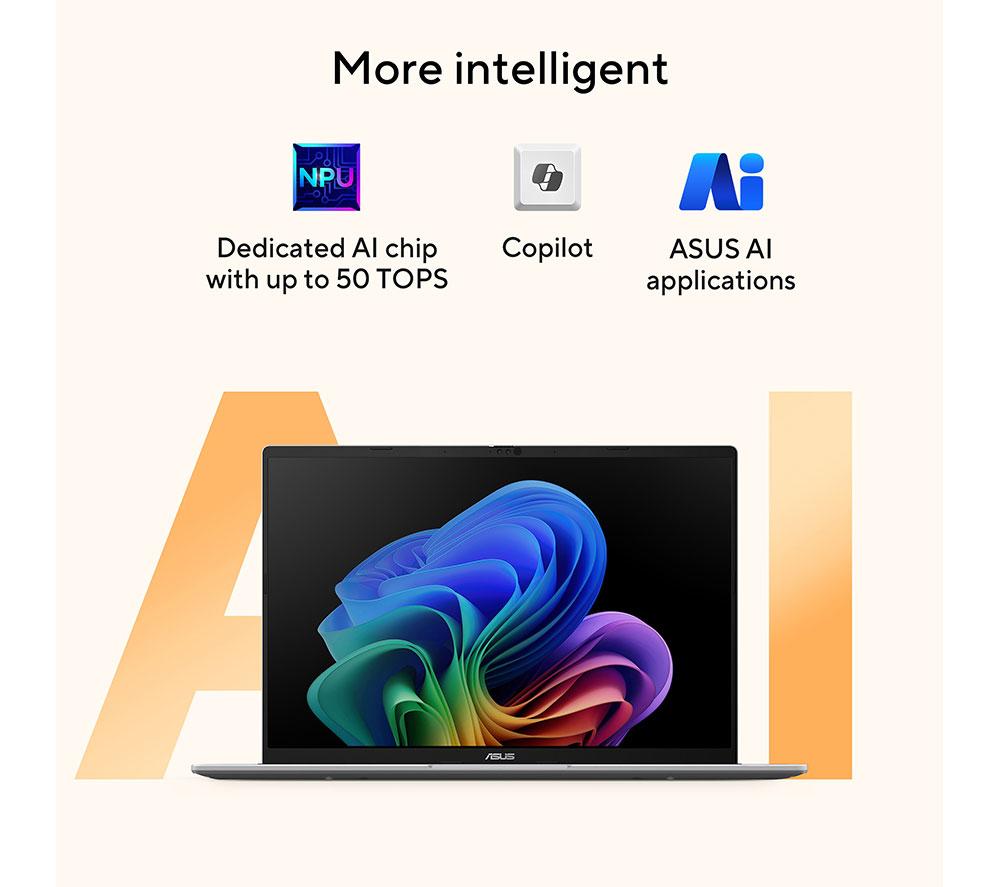 ASUS Vivobook 16 M1607KA portátil de 16", Copilot+ PC - AMD Ryzen AI 5, SSD de 512 GB, Cool Silver