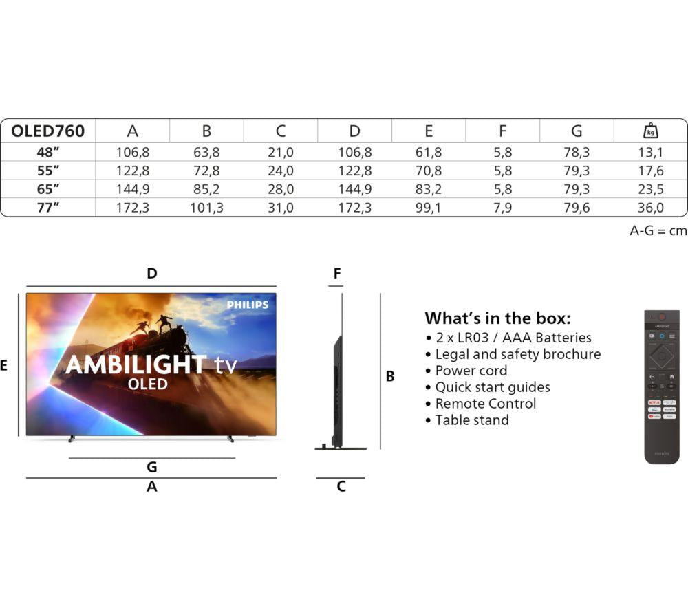 PHILIPS OLED760 55" OLED 4K HDR Ambilight Smart TV - 55OLED760/12